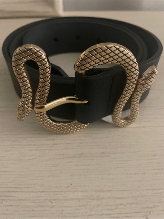 Express Accessories - Express women Black Women's Belt with Gold Snake Buckle size M
